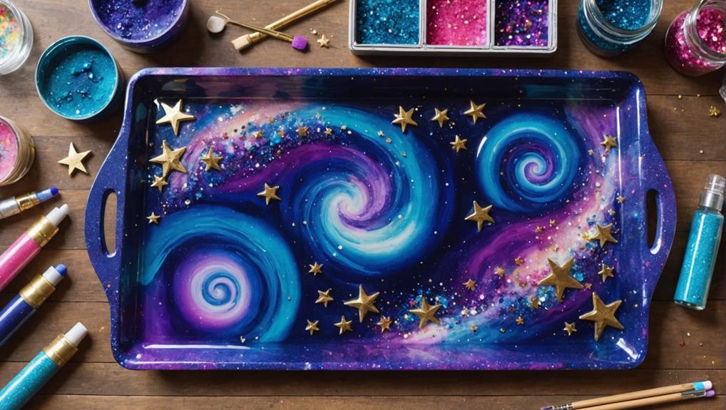 cosmic themed resin serving trays