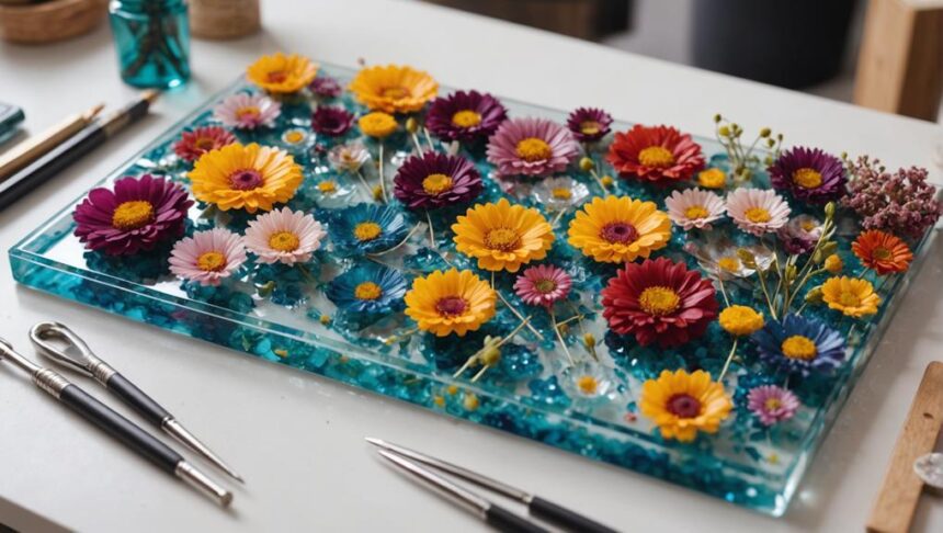 resin art with flowers