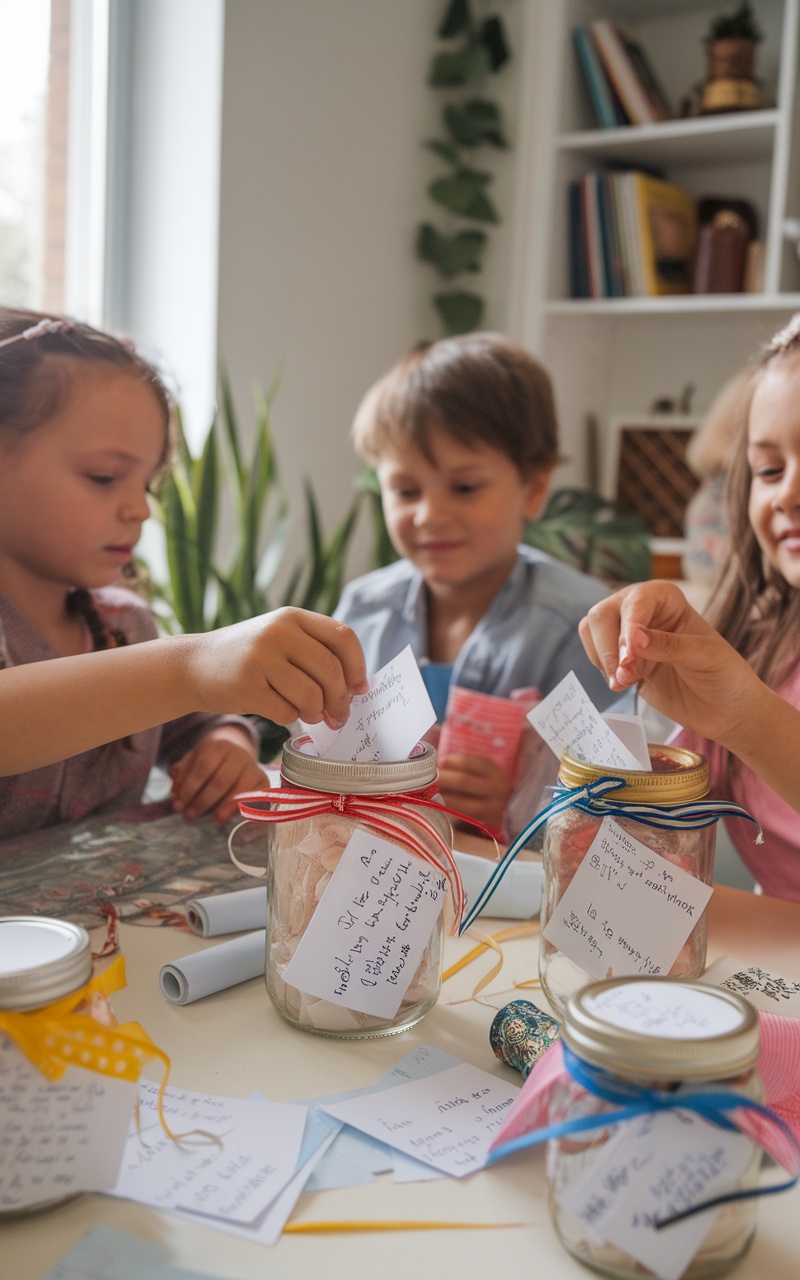 Children creating memory jars for Mother's Day