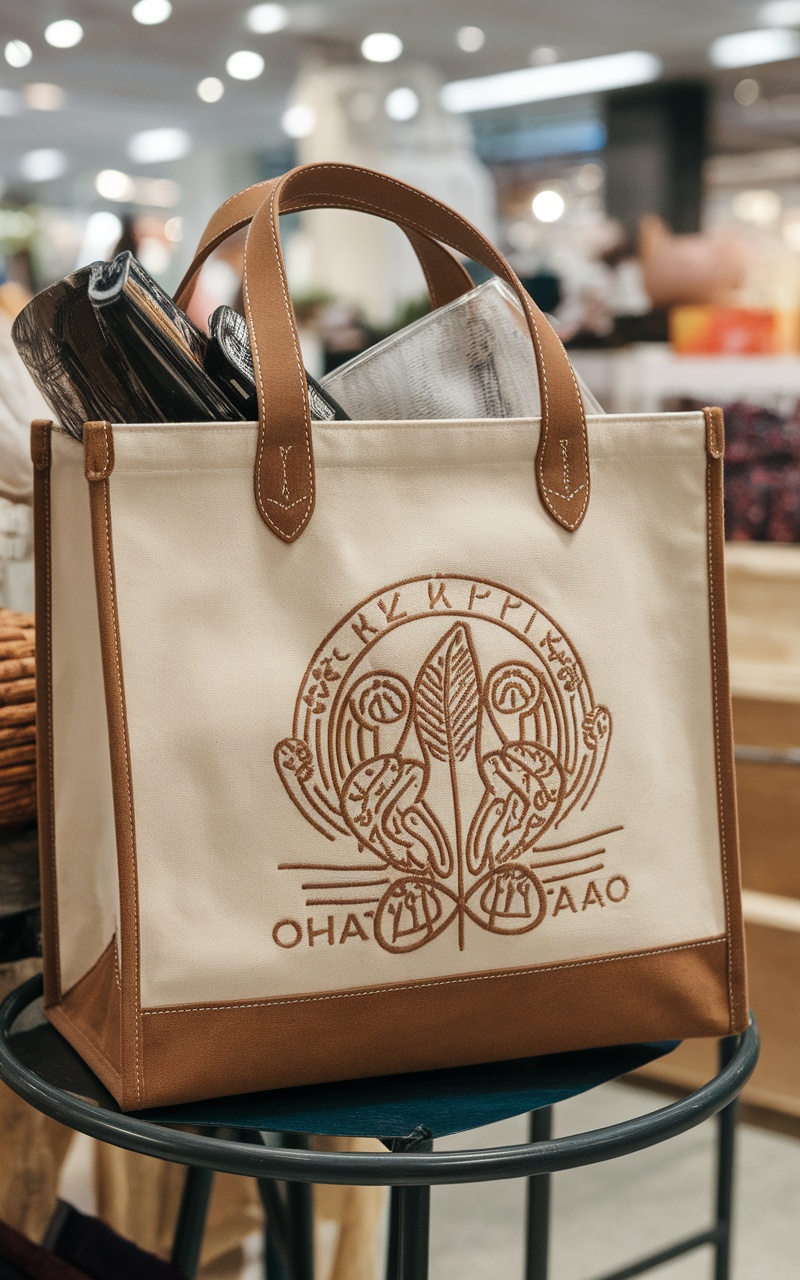 Personalized tote bag with floral design and text.